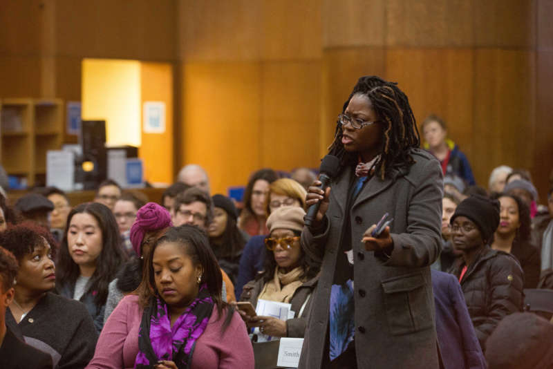 Audience Member Speaks At The Drum Major Instinct At Brooklyn Public Library Grand Army Plaza